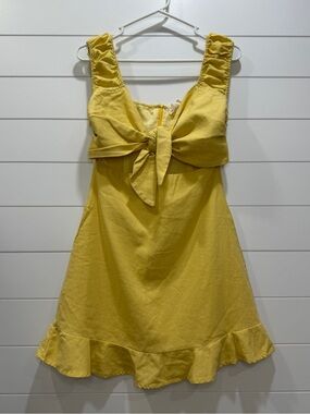 Yellow Tie-Front Mini Dress with Ruffle Hem